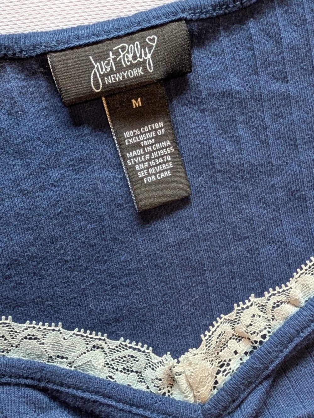 Just Polly Navy y2k blue lace trim sweetheart neckline crop top size medium VGUC - Picture 3 of 3